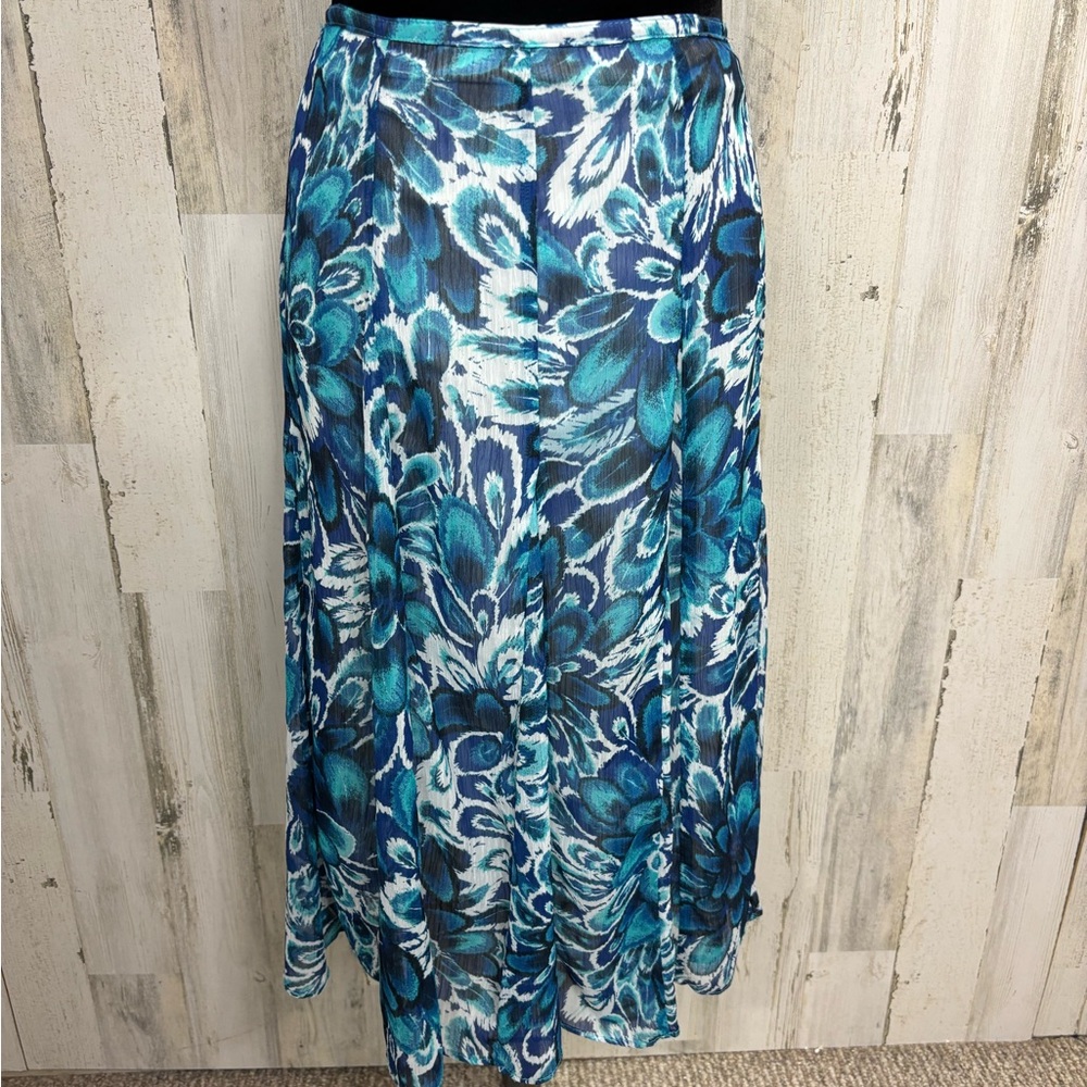Dressbarn Plus Size Floral‎ Blue Crinkle Chiffon Skirt
